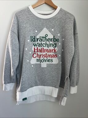 Hallmark | Gray Sweatshirt I'd Rather Be Watching Hallmark Christmas Movies Sz M